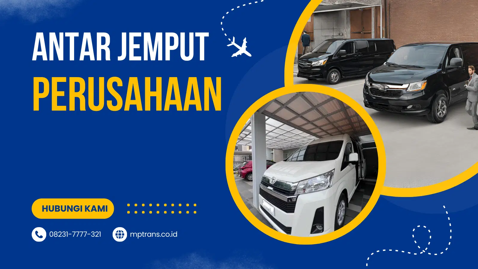 Antar Jemput Karyawan 1 Blue and Yellow Modern Tour and Travel Twitter Post